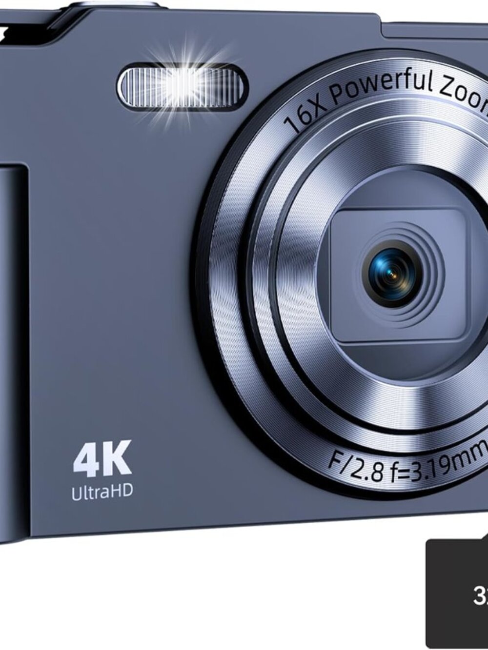 4K Digital Camera 48MP Point & Shoot 16X Zoom Compact for Kids w/ 32GB Card